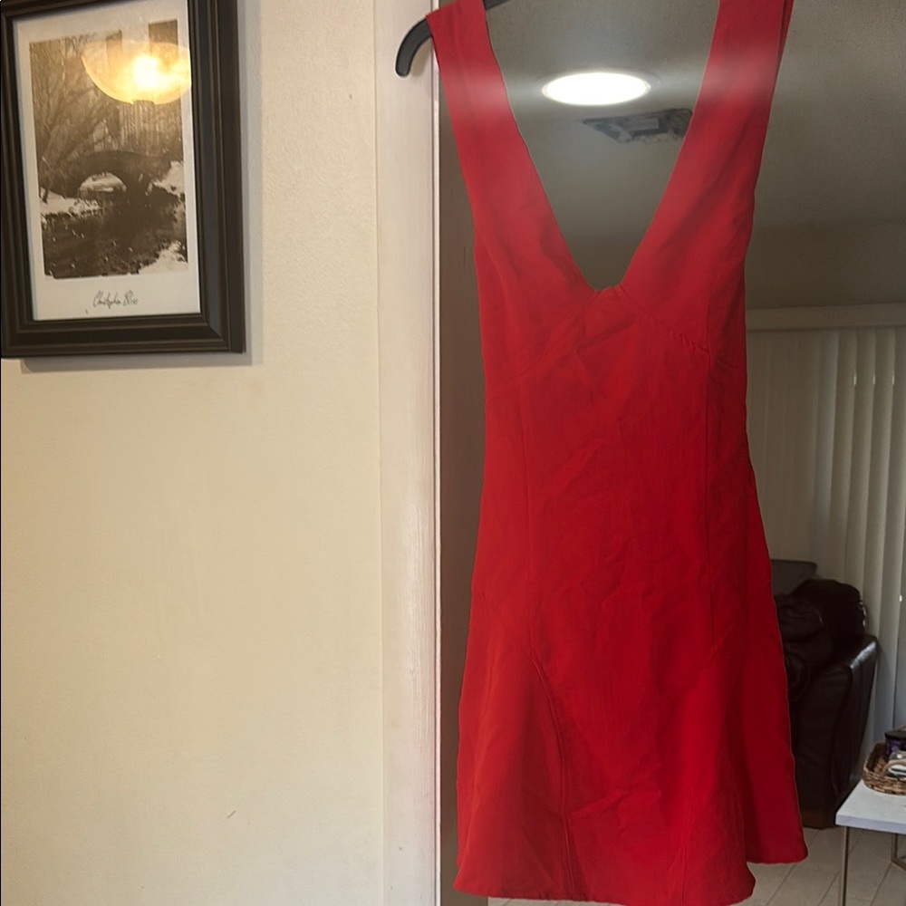Millibon Red Plunge Neck Sleeveless Sundress